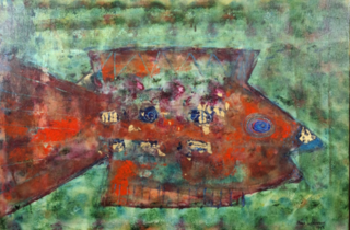 Acryl schilderij, Maya Wildevuur, Vissen, 1993